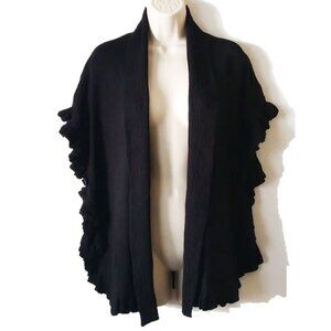 Joseph A Ruffle Cardigan Cape Shawl M Rayon Nylon Black